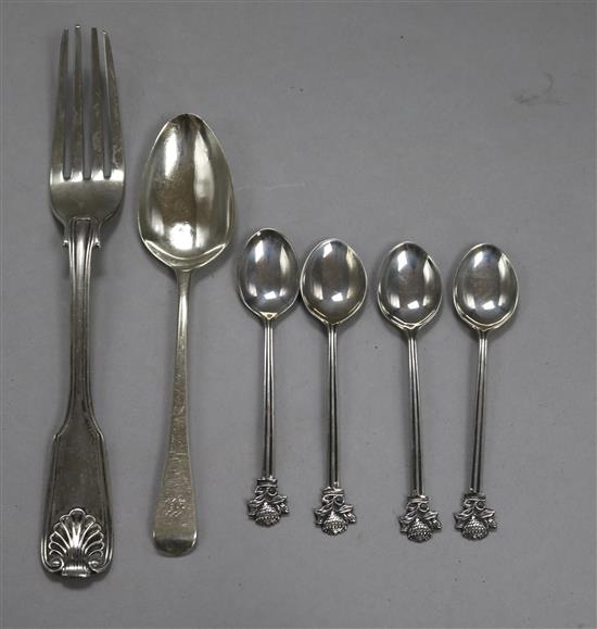 Six assorted items of silver cutlery.